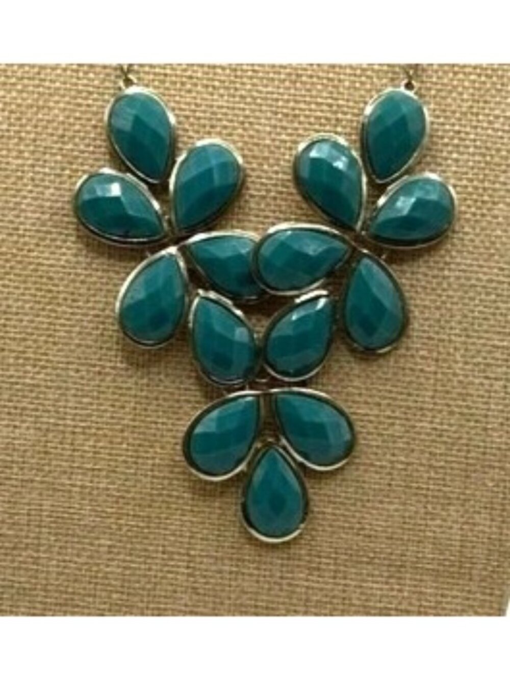 Turquoise Statement Bib Necklace Gold Tone Faceted Teardrop Boho Chic - Picture 2 of 5